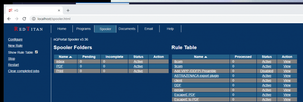 Screenshot of RedTitan's electronic document controller spooler